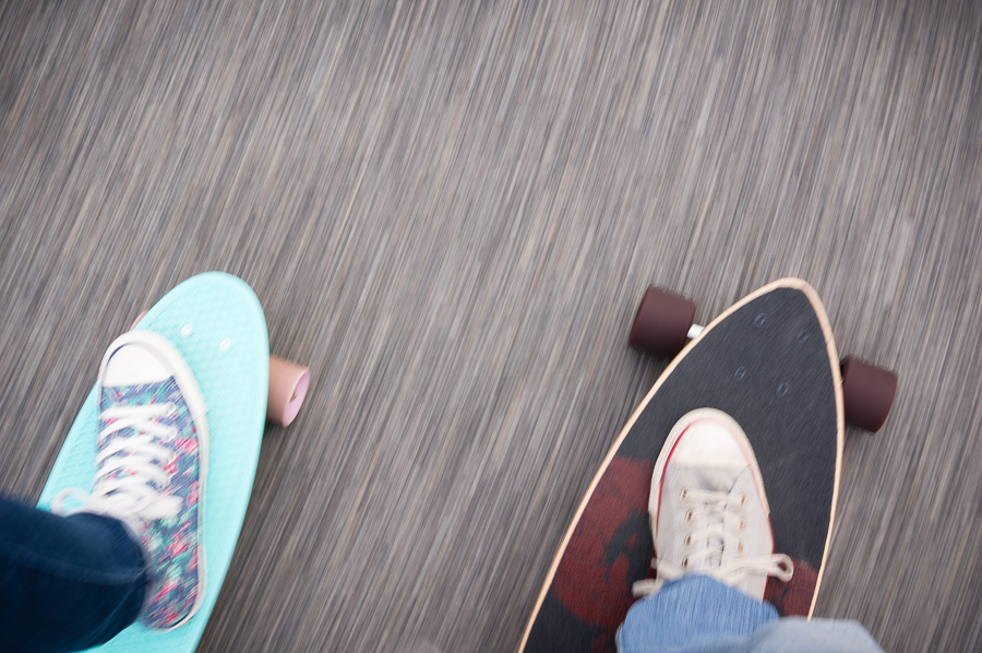 Skateboards in motion