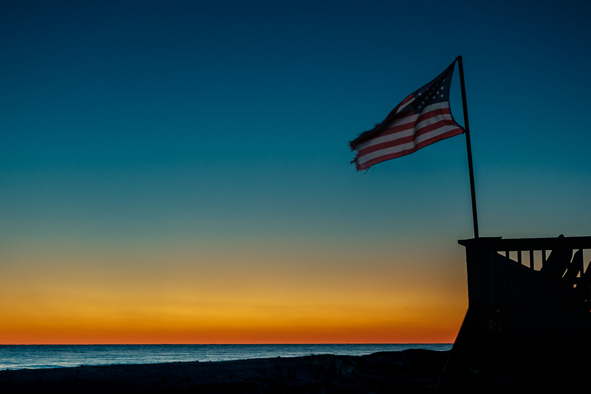 US flag just after sunset.